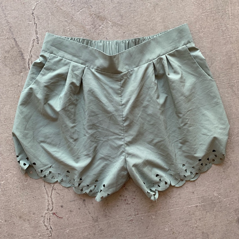Charlotte Russe Olive Scalloped Shorts w/ Cutouts